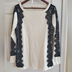 NWT Boston Proper Lace Panel Sweater white/black size XL